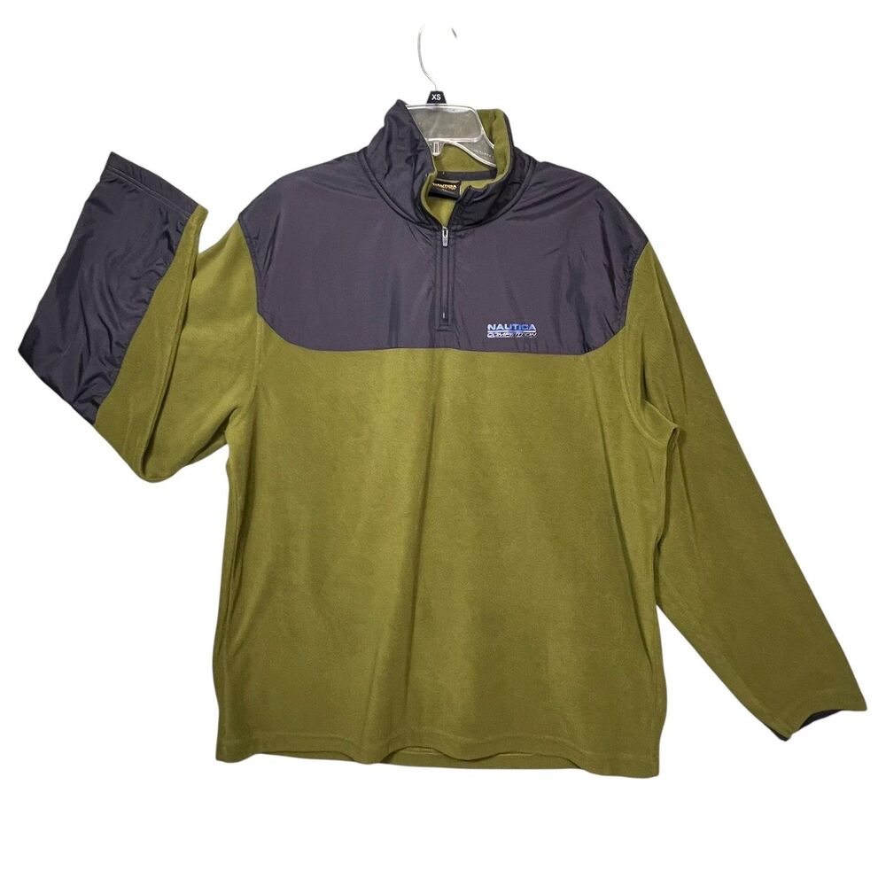 Nautica Competition Pullover Mens XL Green Black Fleece 1/4 Zip Jacket Outdoors